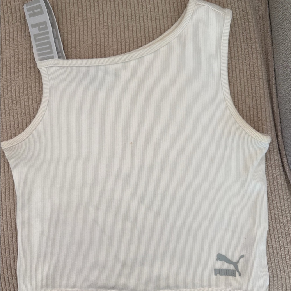 PUMA Cream One-Shoulder Tank Top